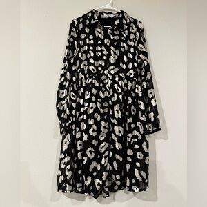 Black/white cheetah print L/XL women’s knee length dress pockets swoosh comfort
